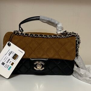 Chanel Quilted Brown and Black Shoulder Bag 20cm